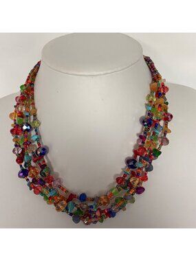 Handcrafted Multicolor Beaded Statement Necklace Adjustable 16-19 inch